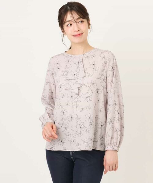 OFUON / オフオン シャツ・ブラウス | ラインフラワーボウタイ風ブラウス/洗える | 詳細15