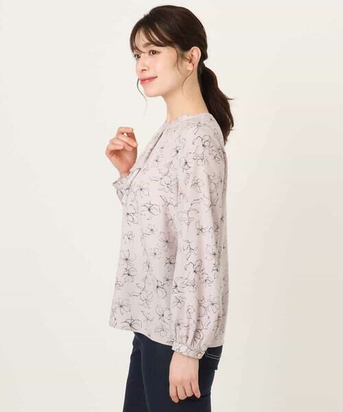 OFUON / オフオン シャツ・ブラウス | ラインフラワーボウタイ風ブラウス/洗える | 詳細16