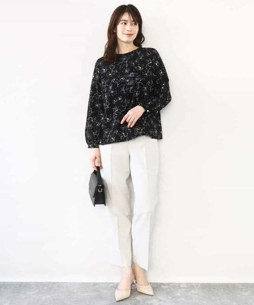 OFUON / オフオン シャツ・ブラウス | ラインフラワーボウタイ風ブラウス/洗える | 詳細2