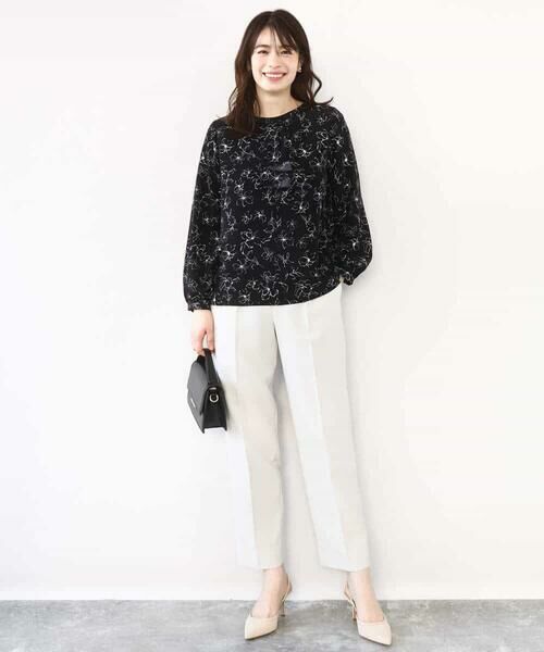 OFUON / オフオン シャツ・ブラウス | ラインフラワーボウタイ風ブラウス/洗える | 詳細3