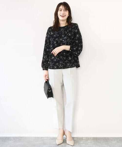 OFUON / オフオン シャツ・ブラウス | ラインフラワーボウタイ風ブラウス/洗える | 詳細4