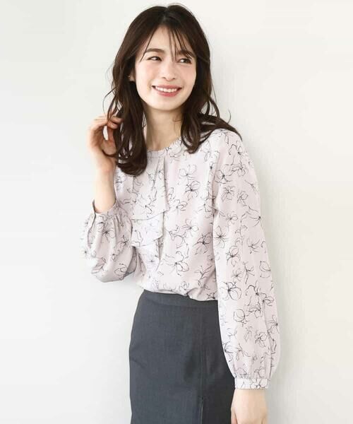 OFUON / オフオン シャツ・ブラウス | ラインフラワーボウタイ風ブラウス/洗える | 詳細8