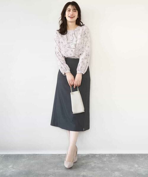 OFUON / オフオン シャツ・ブラウス | ラインフラワーボウタイ風ブラウス/洗える | 詳細9