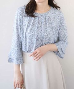 OFUON / オフオン シャツ・ブラウス | カリグラフィープリント フレアー袖ジャージブラウス/洗える/WEB限定サイズあり