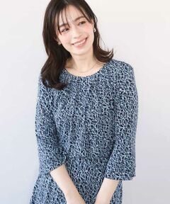 OFUON / オフオン シャツ・ブラウス | カリグラフィープリント フレアー袖ジャージブラウス/洗える/WEB限定サイズあり