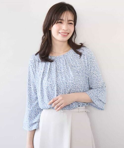 OFUON / オフオン シャツ・ブラウス | カリグラフィープリント フレアー袖ジャージブラウス/洗える/WEB限定サイズあり | 詳細1