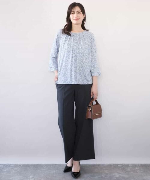 OFUON / オフオン シャツ・ブラウス | カリグラフィープリント フレアー袖ジャージブラウス/洗える/WEB限定サイズあり | 詳細5