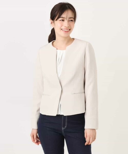 OFUON / オフオン ノーカラージャケット | [セットアップ対応]ライトラブルクロス カラーレスジャケット/洗える/WEB限定サイズあり | 詳細15