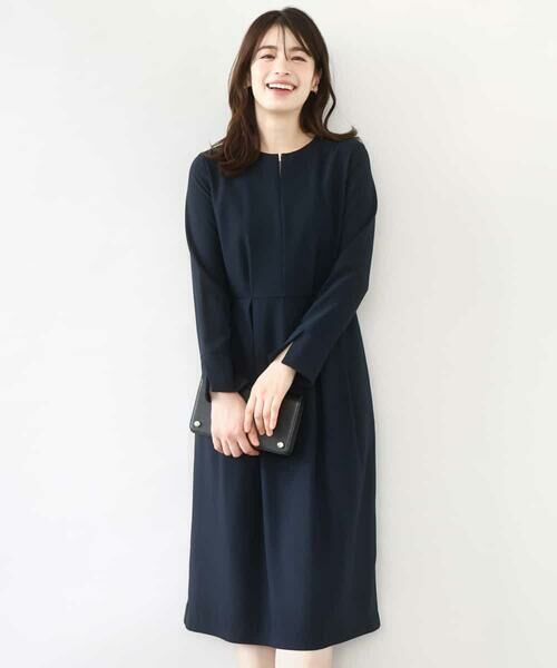 OFUON / オフオン ロング・マキシ丈ワンピース | ウエストタックワンピース/洗える/WEB限定サイズあり(ネイビー)