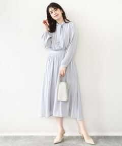 OFUON / オフオン ロング・マキシ丈ワンピース | パウダーサテン ボウタイワンピース/洗える/WEB限定サイズあり