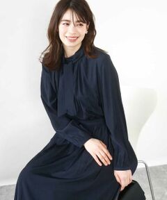 OFUON / オフオン ロング・マキシ丈ワンピース | パウダーサテン ボウタイワンピース/洗える/WEB限定サイズあり