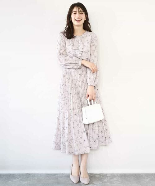 OFUON / オフオン ロング・マキシ丈スカート | ラインフラワープリーツスカート/洗える/WEB限定サイズあり | 詳細5