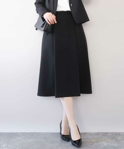 OFUON / オフオン ロング・マキシ丈スカート | [セットアップ対応]ライトラブルクロス ウエストタックスカート/洗える/WEB限定サイズあり（ブラック）