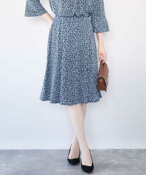 OFUON / オフオン ミニ・ひざ丈スカート | カリグラフィープリント ジャージスカート/洗える/WEB限定サイズあり（ネイビー）