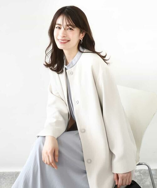 OFUON / オフオン その他アウター | ベーシックノーカラーコート/洗える/WEB限定(グレージュ)