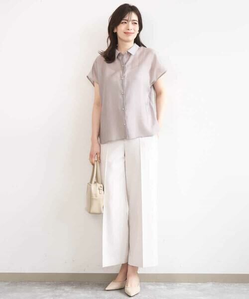 OFUON / オフオン シャツ・ブラウス | メタル釦シアーフレンチスリーブブラウス/接触冷感/洗える/WEB限定サイズあり | 詳細2