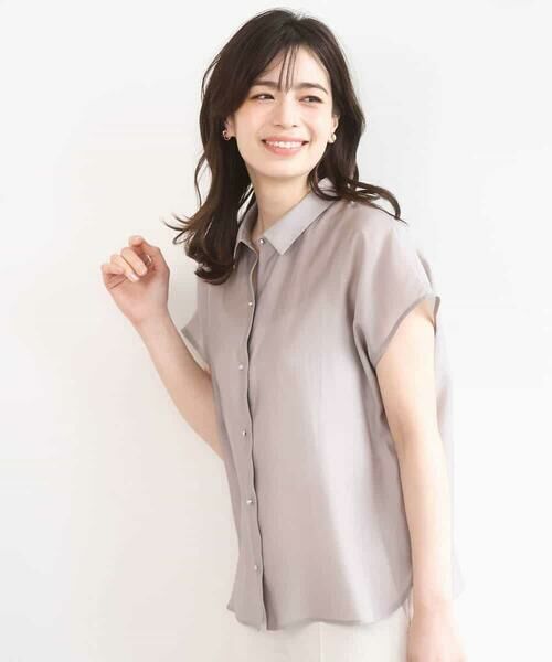 OFUON / オフオン シャツ・ブラウス | メタル釦シアーフレンチスリーブブラウス/接触冷感/洗える/WEB限定サイズあり（ベージュ）