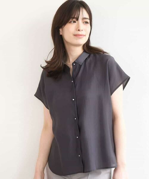 OFUON / オフオン シャツ・ブラウス | メタル釦シアーフレンチスリーブブラウス/接触冷感/洗える/WEB限定サイズあり（ダークグレー）