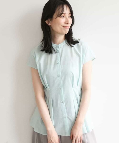 OFUON / オフオン シャツ・ブラウス | ストライプローンブラウス/接触冷感/通気性/透湿性/WEB限定サイズあり（ライトブルー）