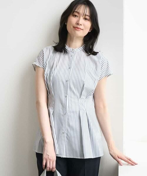 OFUON / オフオン シャツ・ブラウス | ストライプローンブラウス/接触冷感/通気性/透湿性/WEB限定サイズあり（ホワイト）