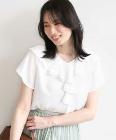 OFUON / オフオン シャツ・ブラウス | フロントフリルVネックブラウス/UVカット/接触冷感/速乾性/洗濯機で洗える/WEB限定サイズあり