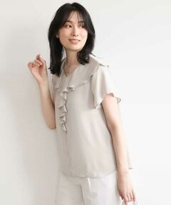 OFUON / オフオン シャツ・ブラウス | フロントフリルVネックブラウス/UVカット/接触冷感/速乾性/洗濯機で洗える/WEB限定サイズあり