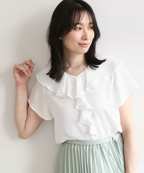 OFUON / オフオン シャツ・ブラウス | フロントフリルVネックブラウス/UVカット/接触冷感/速乾性/洗濯機で洗える/WEB限定サイズあり | 詳細4