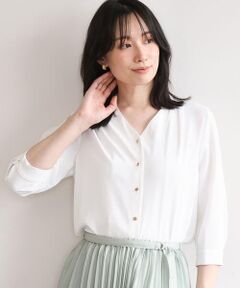 OFUON / オフオン シャツ・ブラウス | サテンジョーゼットVネックブラウス/UVカット/接触冷感/洗濯機で洗える/WEB限定サイズあり