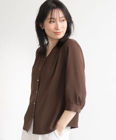 OFUON / オフオン シャツ・ブラウス | サテンジョーゼットVネックブラウス/UVカット/接触冷感/洗濯機で洗える/WEB限定サイズあり