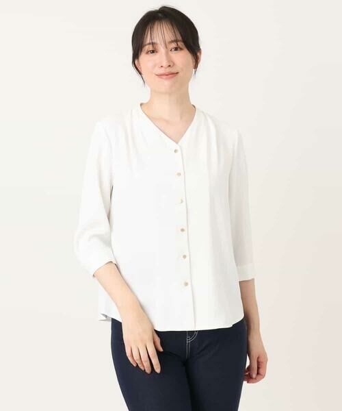 OFUON / オフオン シャツ・ブラウス | サテンジョーゼットVネックブラウス/UVカット/接触冷感/洗濯機で洗える/WEB限定サイズあり | 詳細17