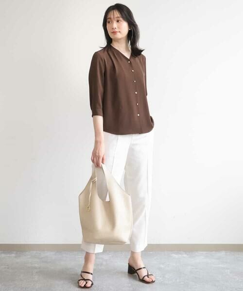 OFUON / オフオン シャツ・ブラウス | サテンジョーゼットVネックブラウス/UVカット/接触冷感/洗濯機で洗える/WEB限定サイズあり | 詳細8