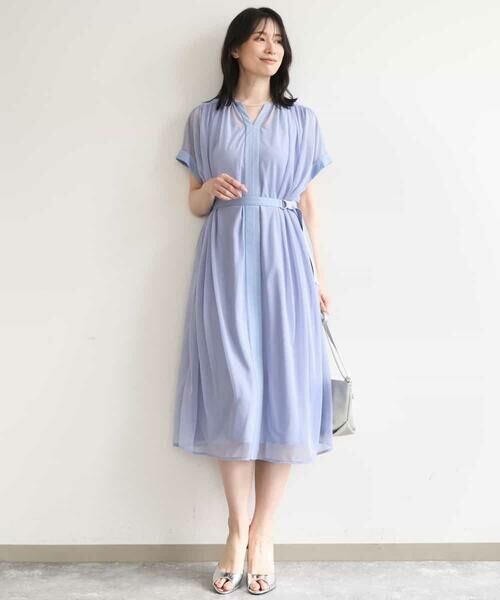 OFUON / オフオン ロング・マキシ丈ワンピース | キーネックシアーワンピース/洗濯機で洗える/WEB限定サイズあり（パールブルー）