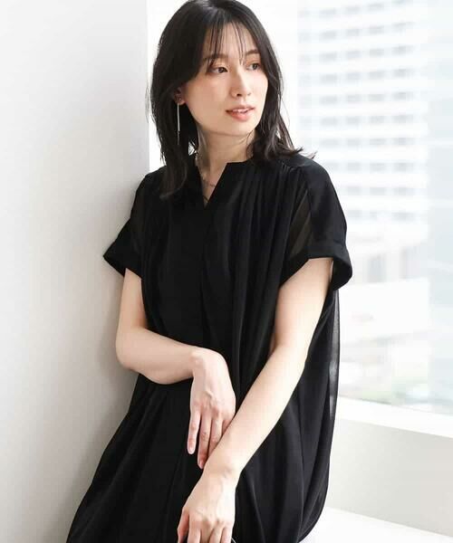 OFUON / オフオン ロング・マキシ丈ワンピース | キーネックシアーワンピース/洗濯機で洗える/WEB限定サイズあり（ブラック）