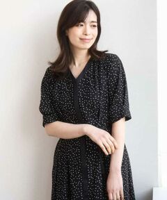 OFUON / オフオン ロング・マキシ丈ワンピース | ドット柄ウエストタックワンピース/洗濯機で洗える/WEB限定サイズあり