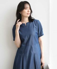 OFUON / オフオン ロング・マキシ丈ワンピース | 配色ステッチ デニムライクワンピース/洗濯機で洗える/WEB限定サイズあり