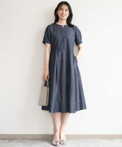 OFUON / オフオン ロング・マキシ丈ワンピース | 配色ステッチ デニムライクワンピース/洗濯機で洗える/WEB限定サイズあり
