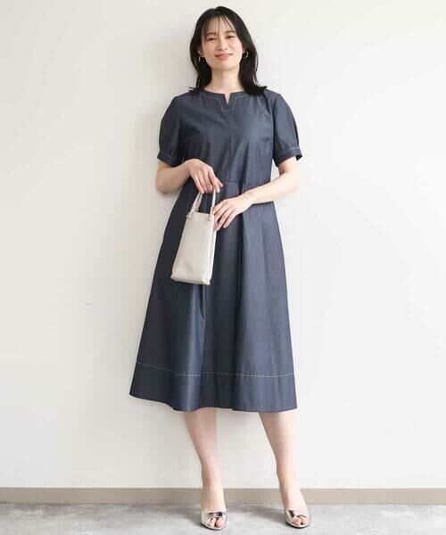OFUON / オフオン ロング・マキシ丈ワンピース | 配色ステッチ デニムライクワンピース/洗濯機で洗える/WEB限定サイズあり | 詳細1