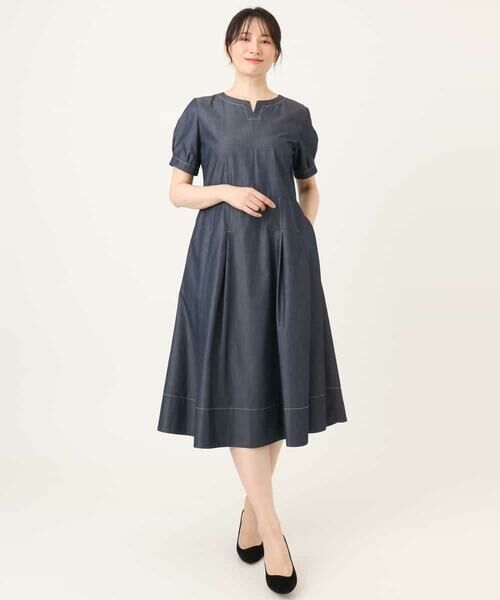 OFUON / オフオン ロング・マキシ丈ワンピース | 配色ステッチ デニムライクワンピース/洗濯機で洗える/WEB限定サイズあり | 詳細16