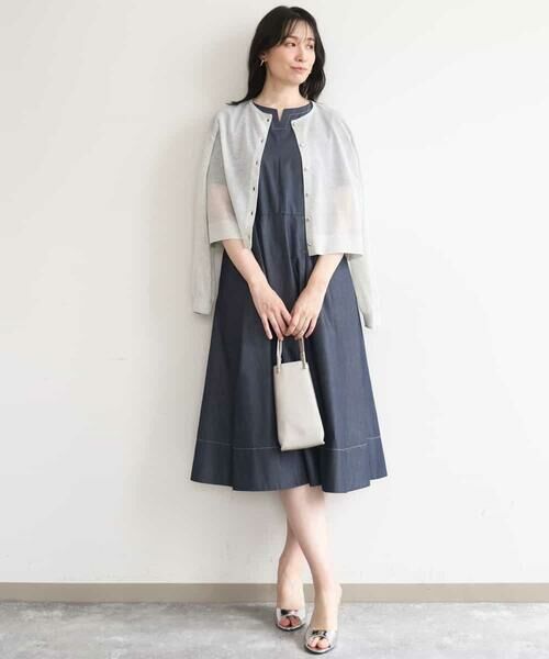 OFUON / オフオン ロング・マキシ丈ワンピース | 配色ステッチ デニムライクワンピース/洗濯機で洗える/WEB限定サイズあり | 詳細3