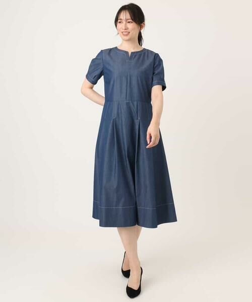 OFUON / オフオン ロング・マキシ丈ワンピース | 配色ステッチ デニムライクワンピース/洗濯機で洗える/WEB限定サイズあり | 詳細7