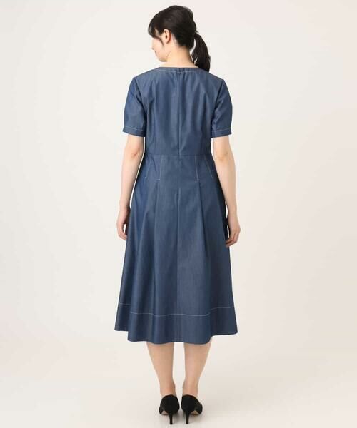 OFUON / オフオン ロング・マキシ丈ワンピース | 配色ステッチ デニムライクワンピース/洗濯機で洗える/WEB限定サイズあり | 詳細9