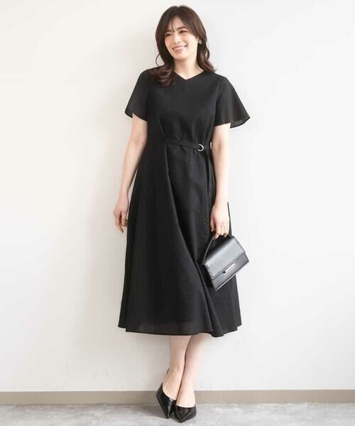 OFUON / オフオン ロング・マキシ丈ワンピース | VネックAラインシルエットワンピース/洗える/WEB限定カラーサイズあり（ブラック）