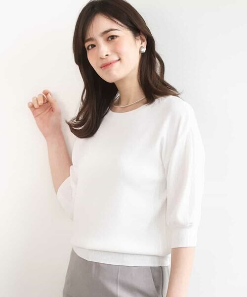 OFUON / オフオン ニット・セーター | ハイゲージボートネック五分袖ニット/接触冷感/洗える/WEB限定サイズあり（ホワイト）