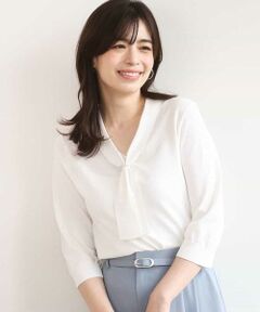 OFUON / オフオン ニット・セーター | ボウタイデザイン六分袖ニット/接触冷感/洗える/WEB限定サイズあり