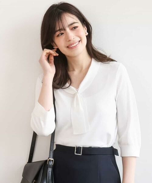 OFUON / オフオン ニット・セーター | ボウタイデザイン六分袖ニット/接触冷感/洗える/WEB限定サイズあり | 詳細1