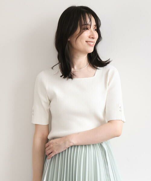OFUON / オフオン ニット・セーター | スパークナイロン半袖ニット/洗える/アンサンブル対応/WEB限定サイズあり（ホワイト）