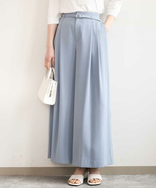 OFUON / オフオン その他パンツ | ストレッチ2タックワイドパンツ/UVカット/接触冷感/洗濯機で洗える/セットアップ可（ライトブルー）