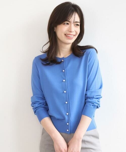 OFUON / オフオン カーディガン・ボレロ | ハイゲージニットコンパクトカーディガン/UVカット/接触冷感/洗える/WEB限定サイズあり（ブルー）