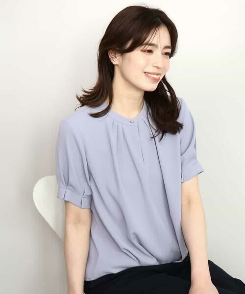 OFUON / オフオン シャツ・ブラウス | フロントタックジョーゼットブラウス/接触冷感/UVカット/洗濯機で洗える/WEB限定サイズあり（グレイッシュブルー）