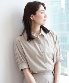 OFUON / オフオン シャツ・ブラウス | 衿付きタックスリーブシャツブラウス/接触冷感/UVカット/洗える/WEB限定サイズあり/セットアップ可